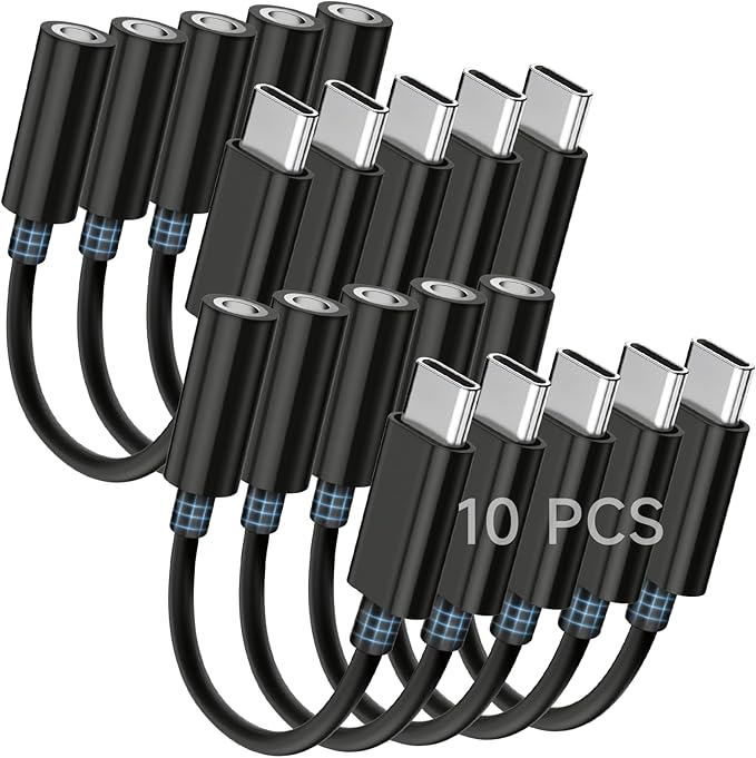 Seulliya USB C to 3.5mm Headphone Jack Adapter for iPhone 15/16 Pro/Max, Hi-Res Audio DAC Dongle, 3.5mm Aux Cord Converter for Samsung Galaxy, iPad, Car, USB-C Devices 10Pack Black