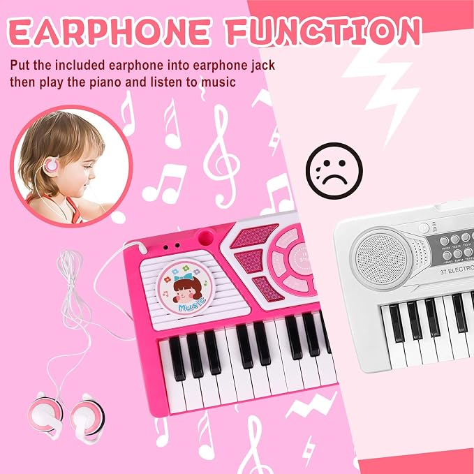 M SANMERSEN Kids Piano Keyboard 49 Keys, Electronic Toy Keyboard Piano with Microphone & Headphone for Beginners Multifunctional Musical Instruments Learning Pianos Keyboards Kid Gifts for Girls, Pink