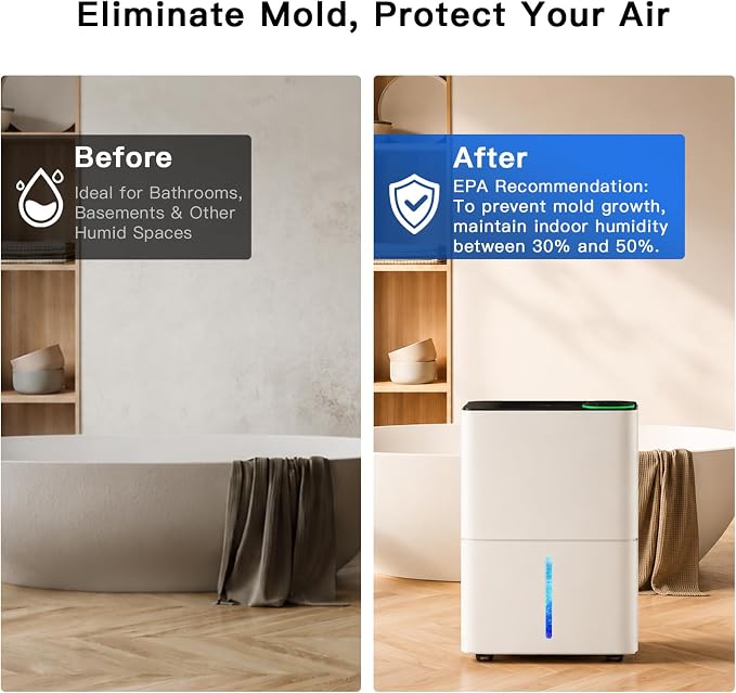 28.5 Pint Compressor Dehumidifier for Basement/Bathroom/Bedroom – 1500 Sq.Ft, WiFi/APP Control, Auto Defrost, Drain Hose, Child Lock & Laundry Drying