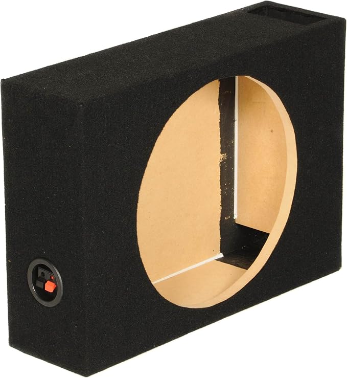 QPower Single 12-Inch Vented Shallow Subwoofer Box – Audio Box Enclosure with Black Carpet Exterior – Solid 5/8-Inch MDF Construction