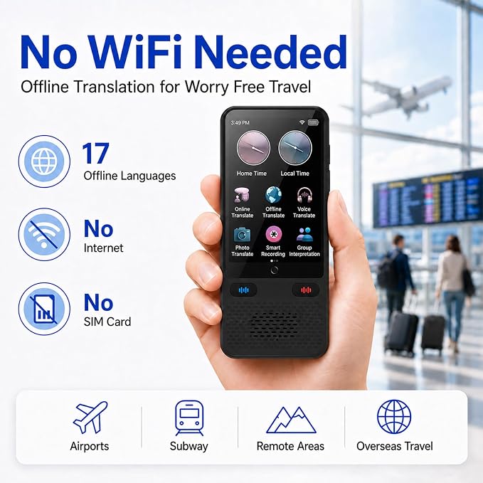 Pocket Language Translator Device No WiFi Needed Two Way Instant Translator with Offline Voice Photo Translation for Travel English Spanish Menus Hotels