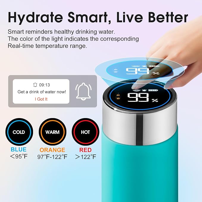 Vsitoo 8.5oz self-cleaning Mini Insulated Water Bottle,Stainless Steel Vacuum Flask,AI Self-Clean,30-Day Battery Life,BPA-Free,Perfect Small Water Bottle for Travel, Purse,Blue