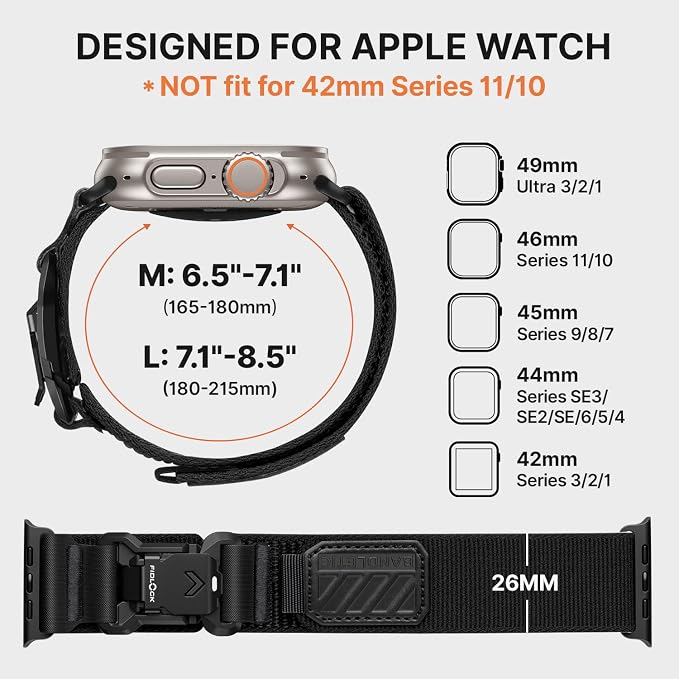 Bandletic Compatible with Apple Watch Ultra Band Men, Wide Soft Elastic Straps with Magnetic Fidlock V-Buckle for iWatch 49mm(Ultra 3/2/1),46mm(11/10),45mm(9/8/7),44mm(SE3/SE2/SE/6/5/4),42mm(3/2/1)