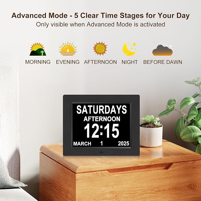 KASTISS 8 Inch Digital Calendar Alarm Day Clock, Large Digital Clock Easy-to-Read, Impaired Vision People, 12 Customizable Alarms, Dementia, Alzheimer’s, Elderly Care & Bedroom/Kitchen (Black)