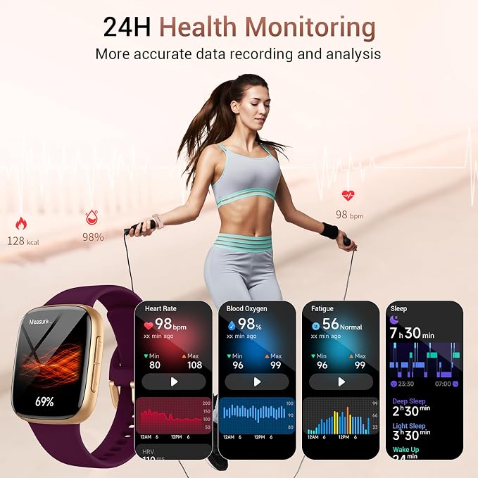 Smart Watch for Women, 1.85" AMOLED Always-On Display Screen Smartwatch for iPhone & Android, 3ATM Waterproof Fitness Tracker with Bluetooth Call, Heart Rate/Sleep/SpO2 Monitor, 120+ Sport Modes