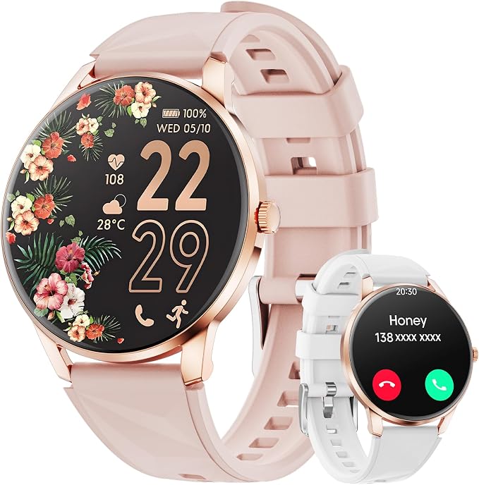 Smart Watches for Women (Android/iPhone), 1.32'' AMOLED Smart Watch with Make/Answer Call, Heart Rate, SpO2, Sleep Monitor, 110+ Sport Modes Fitness Tracker Watch, 2Bands