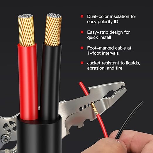 14 Gague Outdoor Speaker Wire 100 Feet - 2 Conductor Direct Burial Speaker Cables CL3 CL2 Rated, UV Resistant CCA Cable for Garden, Patio, Pool Audio Systems