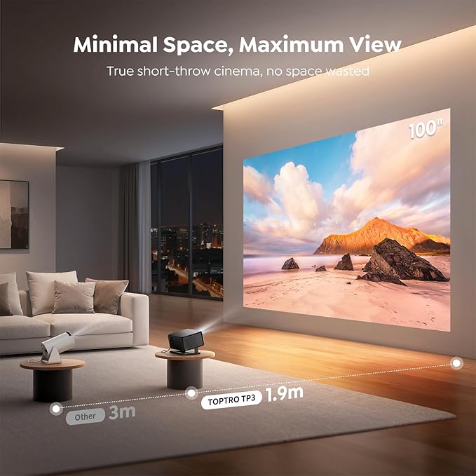 Smart Projector [Bundled with Google TV Stick & 4K Support] with WiFi and Bluetooth, Portable Mini Movie Short Throw Projector Outdoor with Built-in Apps Auto Focus for Home Theater Bedroom Ceiling