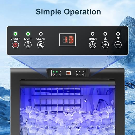 Amzgachfktch Commercial Ice Maker 150lbs/24H Under Counter Ice Maker, 50lbs Ice Storage, Ice Maker Commercial for Home Bar Restaurant, Blue Light, Self-Cleaning, LED Digital Display