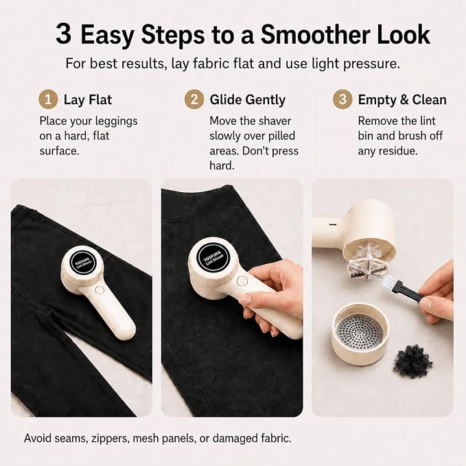 Fabric Shaver for Yoga Pants Leggings Activewear, Electric Lint Shaver, Clothes Pilling Remover for Clothing Yoga Leggings, Safe Shavers to Remove Pilling, Rechargeable Clothes Lint Fuzz Depiller