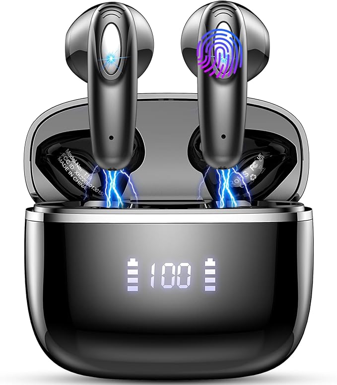 Wireless Earbud, Bluetooth Headphones 5.3 Built in 4 ENC Mic, Hi-Fi Stereo Bass Wireless Earphones, 40H Bluetooth Earbud in-Ear Dual LED Display, USB-C, IP7 Waterproof Sports Ear Buds, for Android iOS