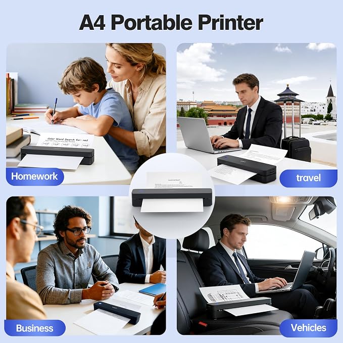 iDPRT Portable Thermal Printer Wireless for Travel, Printers for Home Use, Come with Carry Case& 10 Sheets Thermal Paper, Support 8.5x11 US Letter&A4 Thermal Paper, Compatible with Phone Laptop