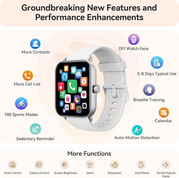 Gydom Smart Watches for Women Men [Alexa Built-in, 1.8"] Smartwatch with Heart Rate/SpO2/Sleep/Stress, 101+ Sports Modes, IP68 Waterproof, Pedometer Fitness Tracker for iOS Android Phones, White