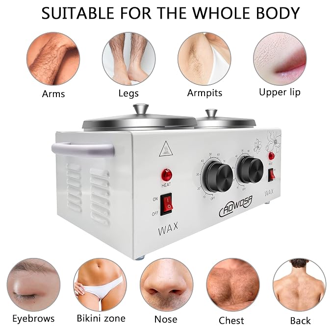 Double Wax Warmer Professional Electric Wax Heater Machine for Hair Removal, Dual Waxing Pot Paraffin Facial Skin Body SPA Salon Equipment with Adjustable Temperature Set