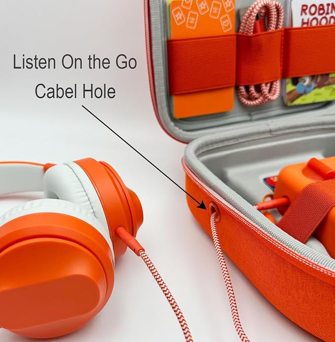 Silicone Cover and Travel Case Compatible with Yoto Mini with Headphones, Hard Carrying Case with Shoulder Strap and Adventure Jacket Accessories Set for Yoto Mini, Orange