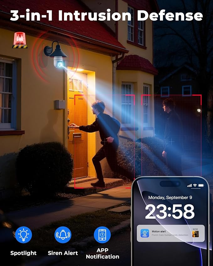 Light Bulb Security Camera 2 Packs, 5G&2.4GHz 2K Security Cameras Wireless Outdoor 360° PTZ Cameras for Home Security with Color Night Vision, 2 Way Talk, AI Human Detection, Screw in Light Socket