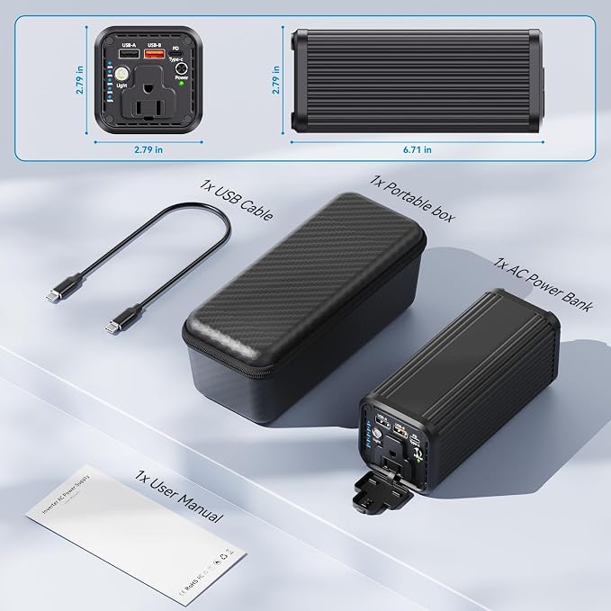 Laptop computer with AC power interface, 100W Type-C PD 65W fast charging type, featuring input and output functions, 2 USB-A outputs (QC3.0 18W), suitable for business travel and outdoor activities.