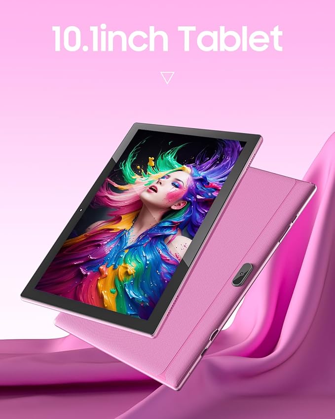 Tablet 64GB 10 Inch Tablet, Android Tablets, 6000mAh Battery Quad Core HD Touch Screen Tableta Computer 2MP+8MP Dual Cameras WiFi BT Google Play Tabletas. (Pink)