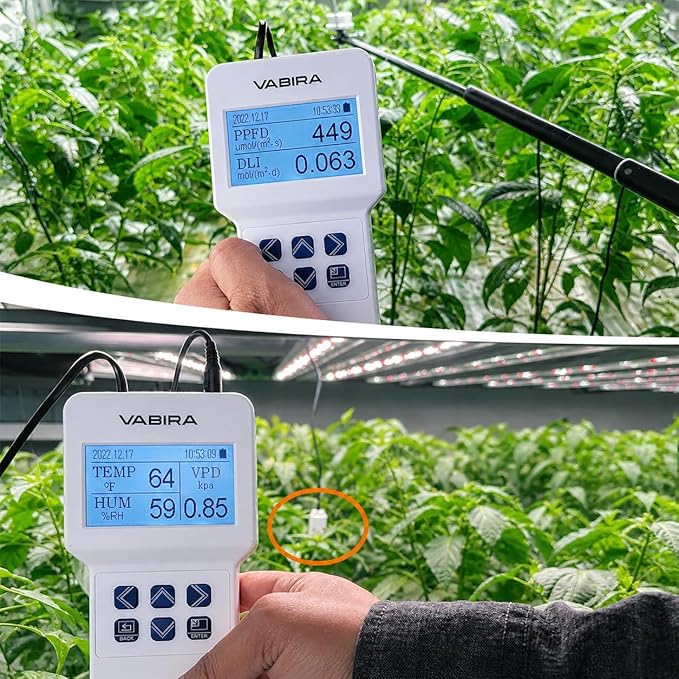 VBR-200 PAR Meter with Light Dimmer Control, Maintain Target PAR Automatically, PPFD DLI Meter, Adjust Grow Light Power Based on Sunlight, Test PAR/LUX/CCT/Temp/Humidity/VPD