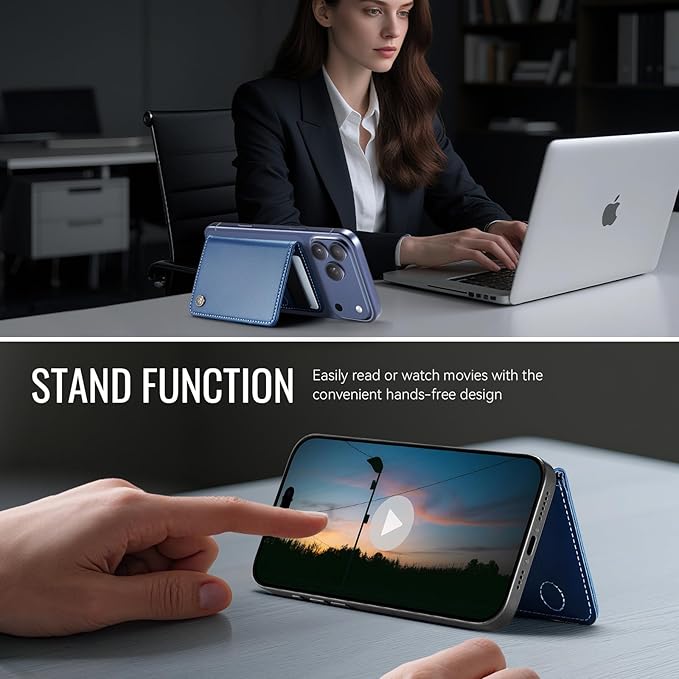 Slim PU Leather RFID Magnetic Wallet for Men and Women, Minimalist Magnet Card Holder Phone Wallet Compatible with Magsafe for Apple iPhone 17 16 15 14 13 12 Series, Fashion Dark Blue
