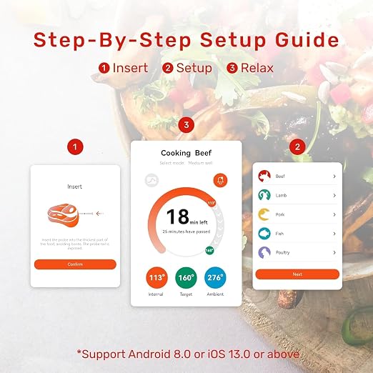 Wireless Bluetooth Meat Thermometer Digital, Smart AI Powered Cooking Thermomer with APP Control, IP69 Waterproof Meat Probe for BBQ, Oven, Grill, Smoker (S Pro)