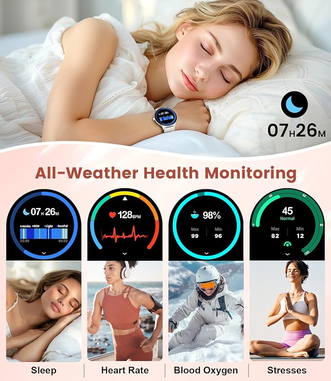 LIGE Ultra-Thin Smart Watch for Women,1.43" Always-on Display Smart Watch with Bluetooth Call,Health Tracker 100+ Sports Modes, Mutifuction Women Smartwatch for Android iOS 2 Straps(Silver)