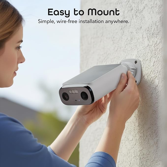 Geeni Falcon Smart Solar Battery Camera 5MP 2K+ – Outdoor Camera Wireless, Weather Resistant with Solar-Powered Battery, Motion Alerts, Color Night Vision, Two-Way Audio — 1-Pack, White