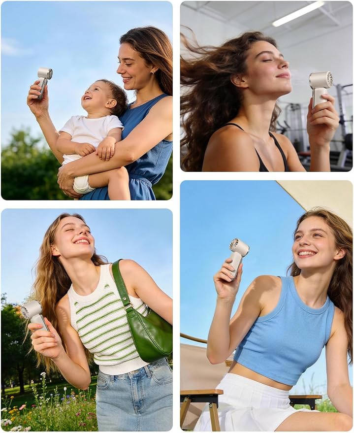 MAGIC JOHN Portable Handheld Turbo Fan with Ice Cooling, Rechargeable Personal Fan, 199 Speed Powerful Portable Fan for Travel, Outdoor, Camping, Hiking, White