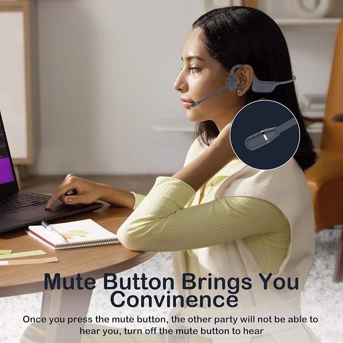 Meetings Open-Ear Headphones with Rotatable Noise-Canceling Boom Mic, Bone Conduction Bluetooth 5.4 Headphones with One-Touch Mute&Magnetic Charging for All-Day Use,Perfect for Driving Learning(Black)