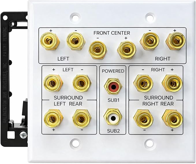 DIYTECH 7.2 Speaker Wall Plate, Home Theater Wall Plate, Gold Plated Binding Posts, for Home Theater Setup