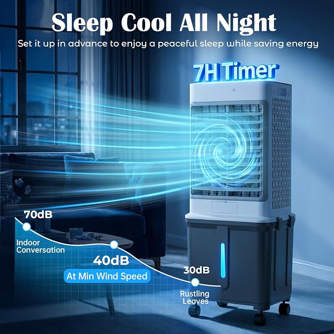 Swamp Cooler, [8GAL|2237 CFM] Portable Air Conditioners, 2 Modes 3 Speeds Portable AC Blow Cold Air, 120° Swing & 7H Timer, 30H+ Cooling, Windowless Air Conditioner w/Remote for Room, Office, Patio