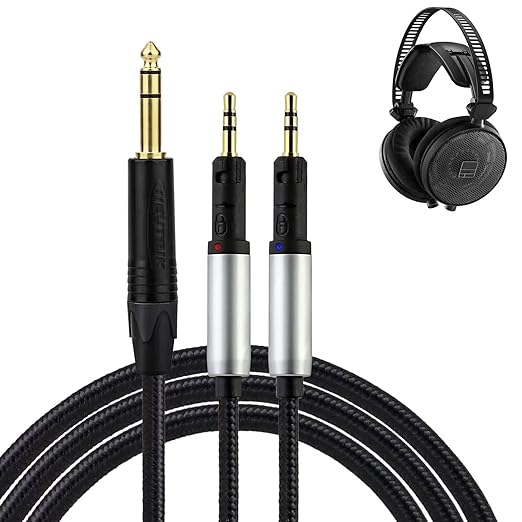 okcsc ATH-R70X R70XA Replacement Headphone Cable 4 Core PVC Nylon Braided OFC Cable 6.35mm Plug 6.5FT Length