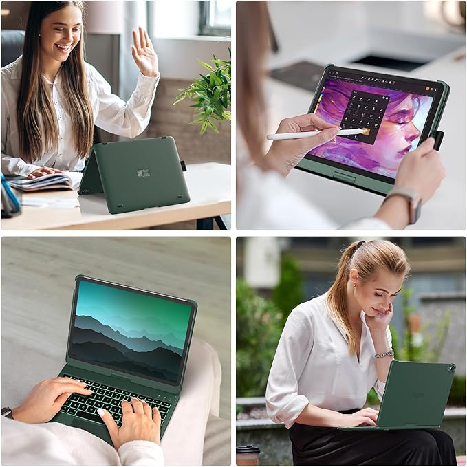 typecase Touch Keyboard Case with Trackpad for iPad Air 11-inch (M3 2025 / M2 2024):360°Rotatable - 11 Colors Backlight - Wireless Keyboard with Pencil Holder for iPad Air 5th & 4th Gen,Midnight Green