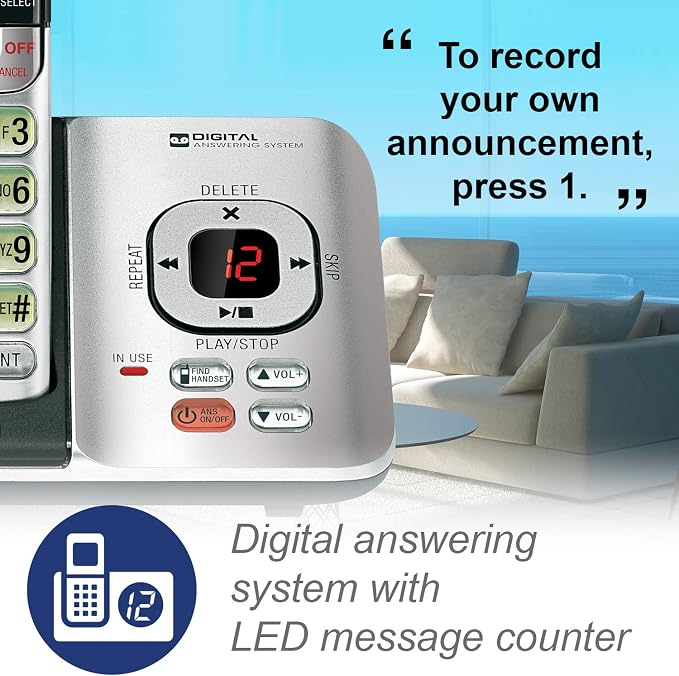 VTech CS6529 1-Handset Cordless Phone with Answering Machine, Caller ID/Call Waiting, DECT 6.0, Handset Speakerphone, Silver/Black