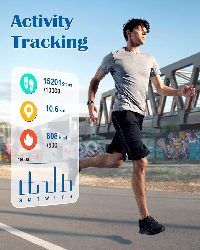 RUIMEN Smart Watches for Men Women (Answer/Make Calls) Compatible with iPhone/Android Phones, 1.85" HD Screen Fitness Tracker Heart Rate Monitor 100+ Sports Tracker Watch Waterproof (Black)