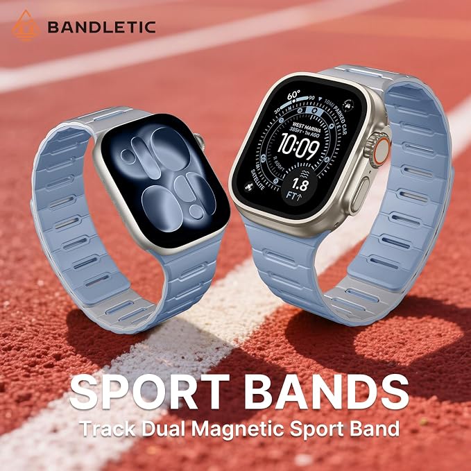 Bandletic Reversible Magnetic Bands Compatible with Apple Watch Ultra 2/Ultra 3 Band 49mm/46mm/45mm/44mm/42mm(3/2/1) Men, Strong Magnet Strap for iWatch Series 11 10 Ultra SE3 9 8 7 6 5 4,Grey IceBlue
