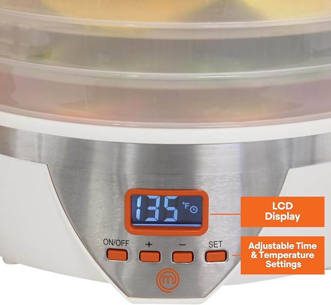 MasterChef Digital Food Dehydrator w 5 Large Trays and Temperature Controls- 8L Capacity- Programmable Dehydrating Machine w Recipe Guide- BPA Free, Make Healthy Snacks, Dry Fruit, Veggies, Beef Jerky