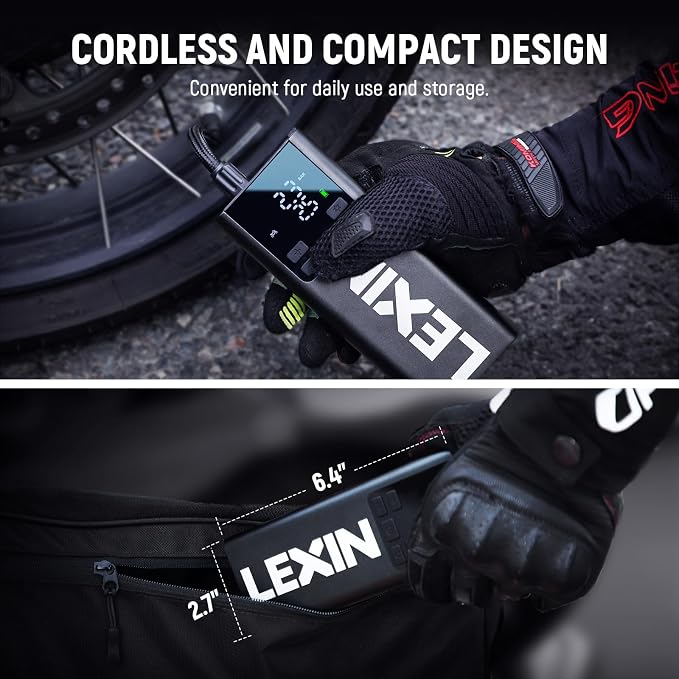 LEXIN P5 Tire Inflator Portable Air Compressor, 150PSI Electric Air Pump for Car Tires, 5000mAh Rechargeable Tire Inflator with Digital Pressure Gauge & Auto Shut-Off for Car, Motorcycle, Bike & Ball