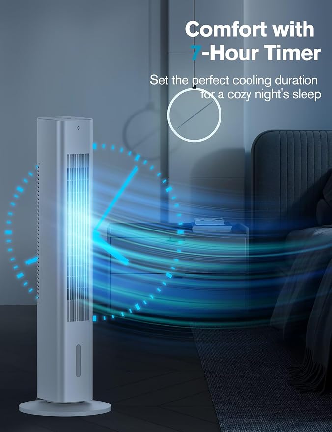 Windowless Portable Air Conditioner, Evaporative Air Cooler w/1.2L Water Tank, 3 Ice Packs, 7H Timer, 60° Swing, No Hose No Window Needed, 3-IN-1 Portable AC Unit for Room Bedroom Outdoor, white-8