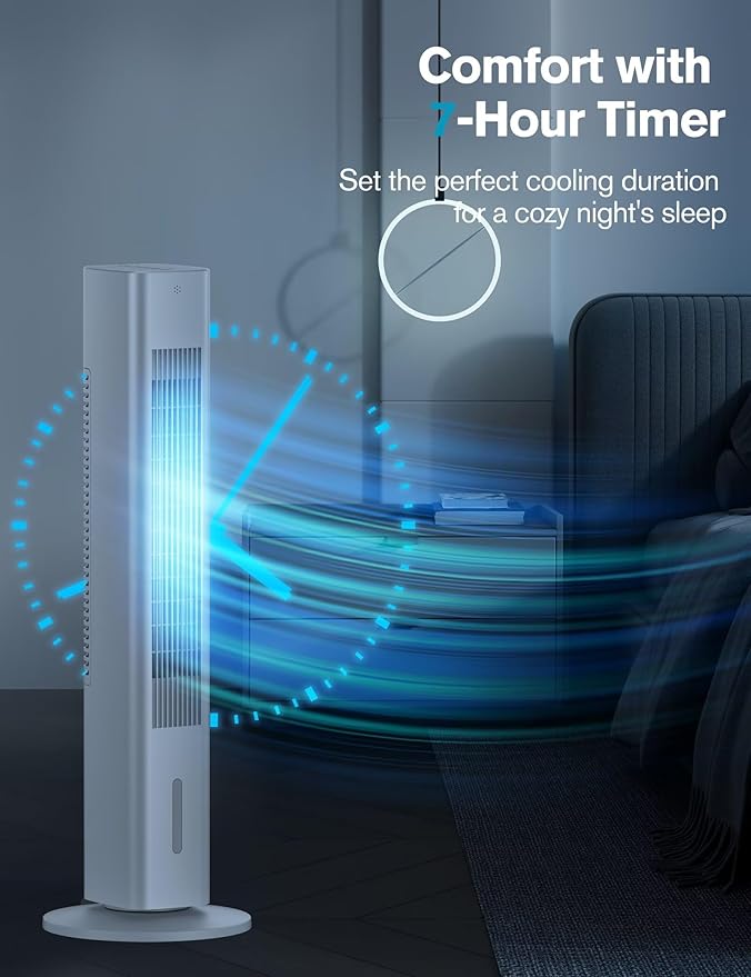 Windowless Portable Air Conditioner, Evaporative Air Cooler w/1.2L Water Tank, 3 Ice Packs, 7H Timer, 60° Swing, No Hose No Window Needed, 3-IN-1 Portable AC Unit for Room Bedroom Outdoor, white-16