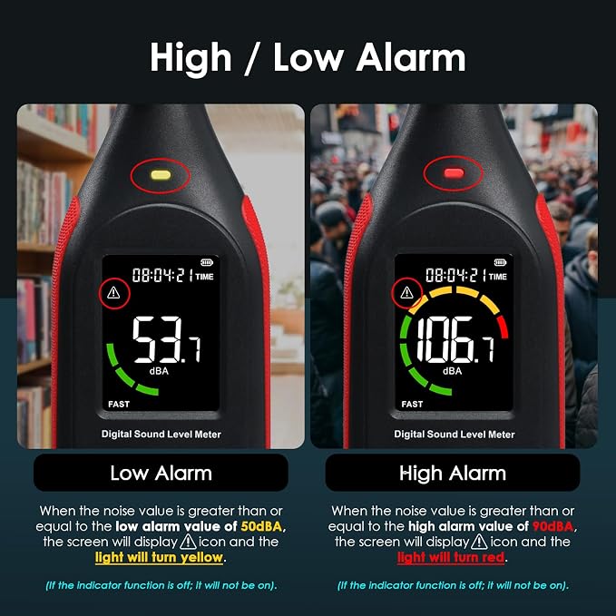 Decibel Meter Sound Level Data Logger, Portable SPL Meter Noise Monitor with Data Logging & Graph Printing, A/C Weighted, Fast/Slow, MAX, Data Hold, 3-Color Alarm dB Meter for Noisy Neighbor Factory