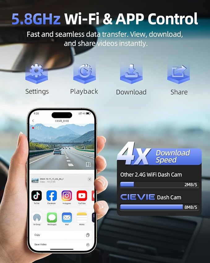 4K Dash Cam Front and Rear, 64GB SD Card, 1.5” IPS Display Car Camera, 5Ghz WiFi+App Control, Night Vision, 24H Parking Mode, G-Sensor, WDR, 170° Wide Angle, 4K+1080P Dual Dash Camera for Cars