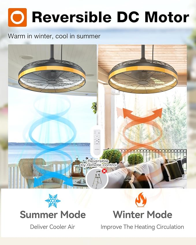 addlon Outdoor Ceiling Fan with Light for Patios, 20 inch Black Waterproof Gazebo Fan Remote&APP Control,6 Speeds 3CCT Dimmable,DC Motor, Plug in Ceiling Fan with Hook Hanging for Pergola Porch Canopy
