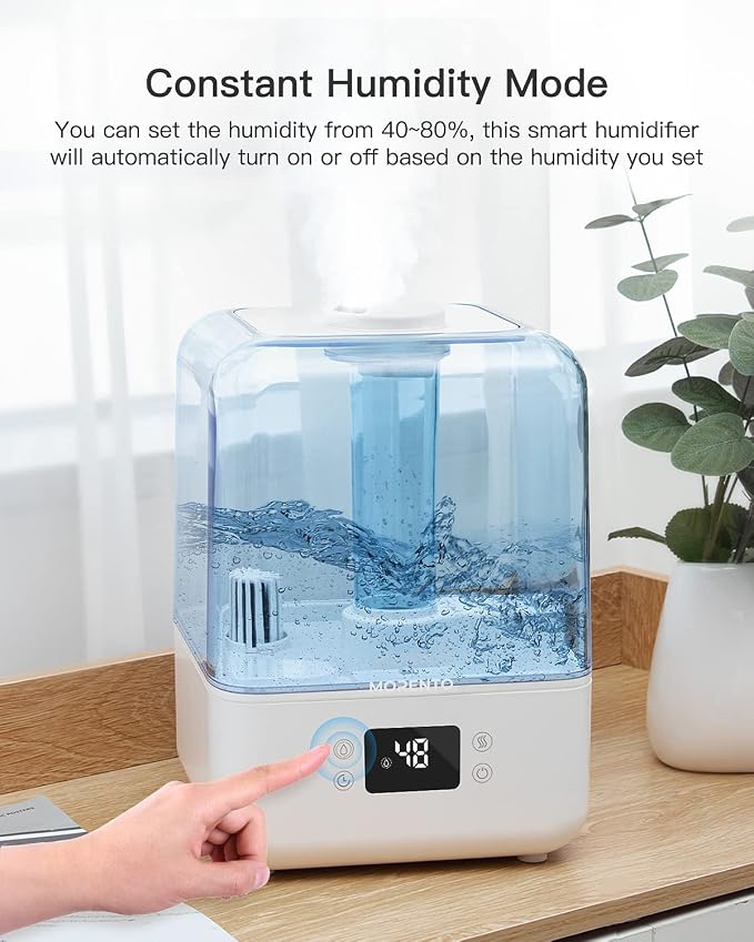 MORENTO 4.5L Top Fill Cool Mist Humidifier for Bedroom, Large Room, Home with 360 Nozzle, Auto Shut-Off, Humidity Setting, 50Hrs Runtime, Night Light, White