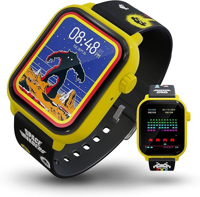 Space Invaders Retro Gaming Smart Watch, Selective Tech, Yellow Bezel, Non-Connected, Built-in Space Invaders™ Game, Custom Watch Faces, Classic Arcade Sound, IP67 Rating
