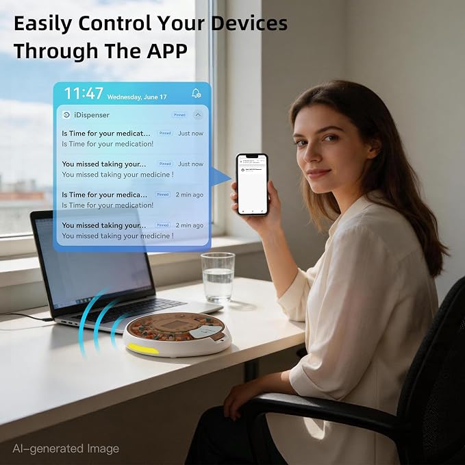 Locked Bluetooth Pill Dispenser for Caregivers App Track Adherence History | Top Lock & Ergonomic Flip Lid Friendly for Seniors, 28-Day Organizer with 9 Custom Alarms & Clear LCD, Sound-Light Reminders