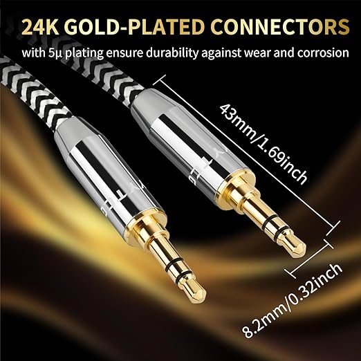 Audiophile 3.5mm Aux Cable (3.28ft/1m) - 4N Oxygen-Free Copper, Gold-Plated & Braided Design for Hi-Fi Sound - Universal TRS Aux Cord for Car/Home/Headphones