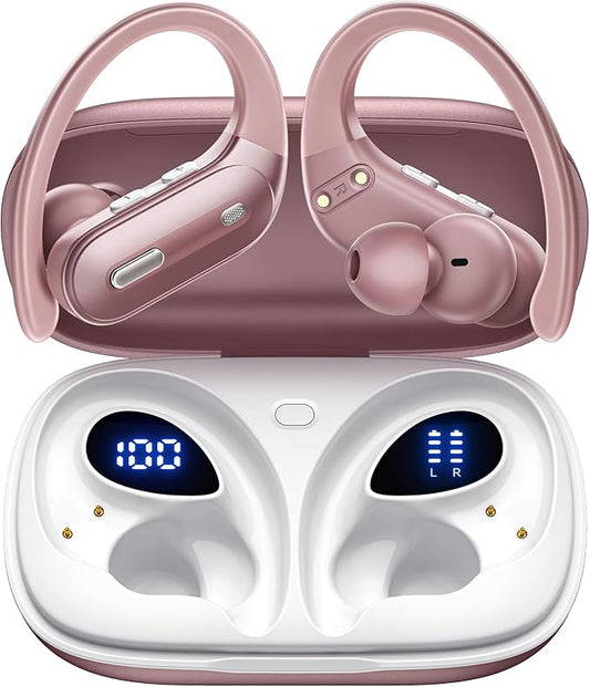 Active Noise Cancelling Ear Buds Wireless Earbuds 90 Hrs Playtime Bluetooth Headphones with Hi-Res Stereo Deep Bass Power Display Earphones with Earhooks Waterproof Transparency Headset Sports/Running