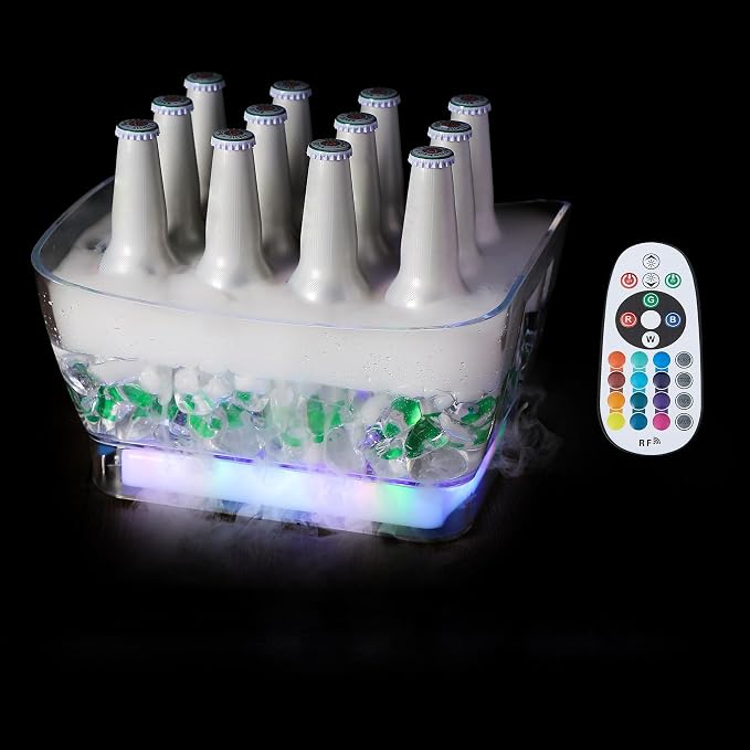 WILON LED Ice Bucket for Parties Large Capacity | Bar Party Acrylic Cooler with Remote & Colorful Lights for Beer Wine, Portable Tub for Indoor & Outdoor, Home Essential