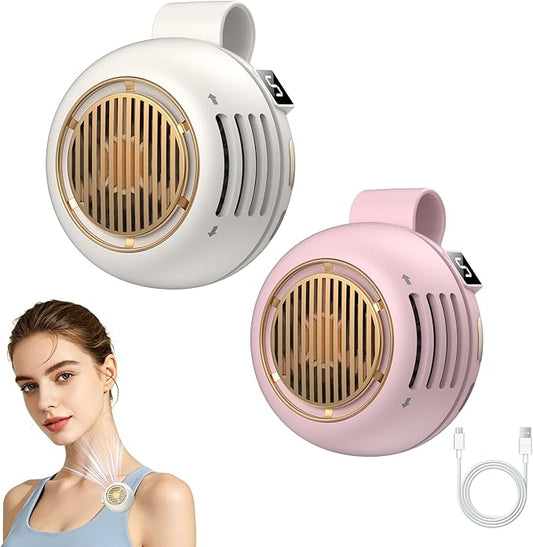 Mini Clip-On Fan with Quiet Operation, 360° Rotation and LED Speed Display, 5 Adjustable Wind Speeds, Ultra Light Portable Personal Fan for Daily Indoor Outdoor Use 1White&1Pink